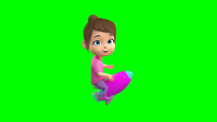 Bella 3D character flying on rocket animation on green screen for startup launch, success concept, futuristic business promo, education content, advertising, presentation, and digital projects