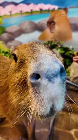 Capybara Relaxing at Japanese Animal Cafe Enclosure