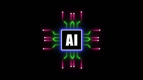 A I neon circuit board microchip with glowing pink and green lines on black background futuristic technology concept - Powered by Shutterstock - Get 15% off with code: PIKWIZARD15