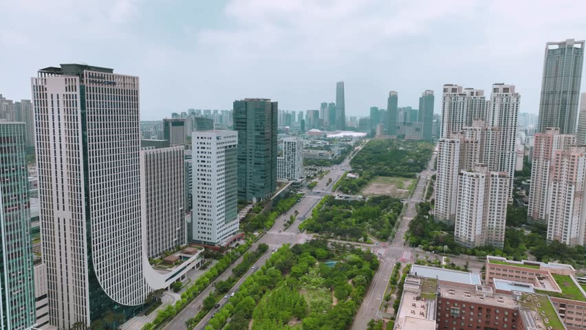Aerial shot of downtown Songdo, Incheon, South Korea