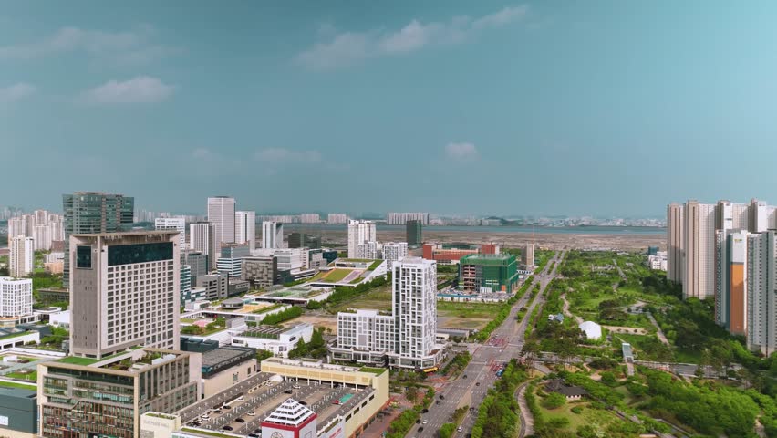 Aerial shot of downtown Songdo, Incheon, South Korea