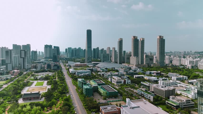 Aerial shot of downtown Songdo, Incheon, South Korea