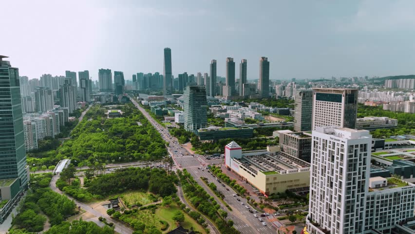 Aerial shot of downtown Songdo, Incheon, South Korea