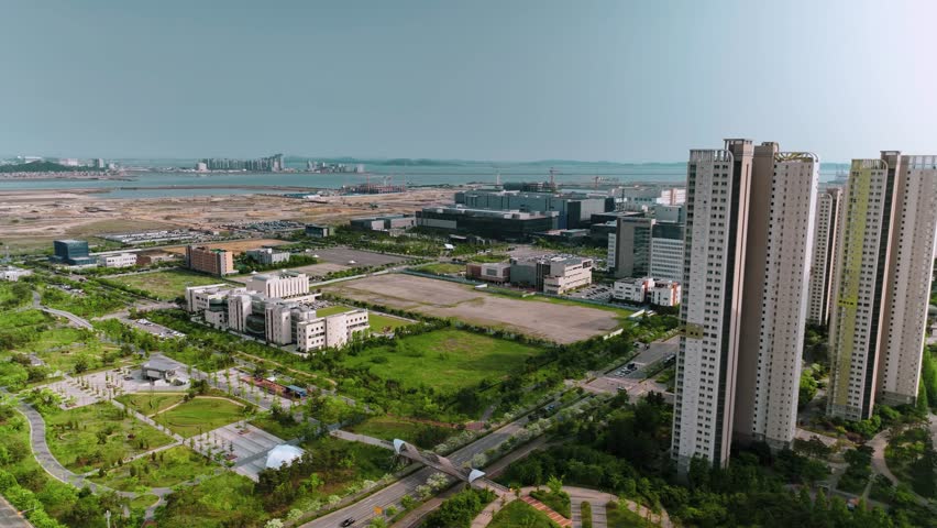 Aerial shot of downtown Songdo, Incheon, South Korea