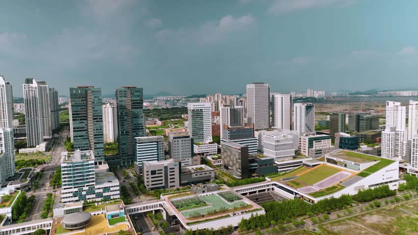 Aerial shot of downtown Songdo, Incheon, South Korea