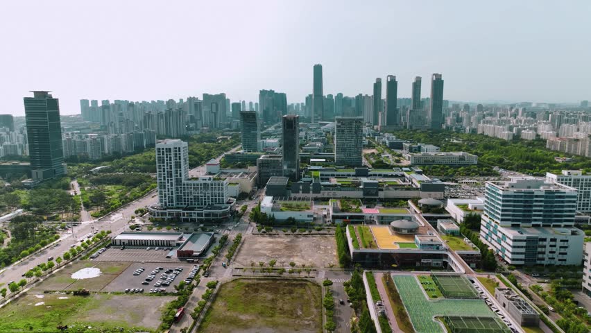 Aerial shot of downtown Songdo, Incheon, South Korea