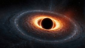 A stunning artistic visualization of a black hole. This image highlights the contrast between the total darkness of the event horizon at the center and the extreme brightness of the accretion disk - Powered by Shutterstock - Get 15% off with code: PIKWIZARD15