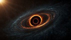 A stunning digital artwork that combines astrophysics with surreal aesthetics. At its center is a pitch-black event horizon, surrounded by a fiery orange accretion disk (a disk of gas and dust). - Powered by Shutterstock - Get 15% off with code: PIKWIZARD15