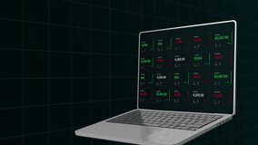 Perspective laptop view showing detailed financial data and asset performance lists for expert market traders. - Powered by Shutterstock - Get 15% off with code: PIKWIZARD15