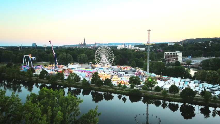 Drone ascends dynamically from Ulm Volksfest