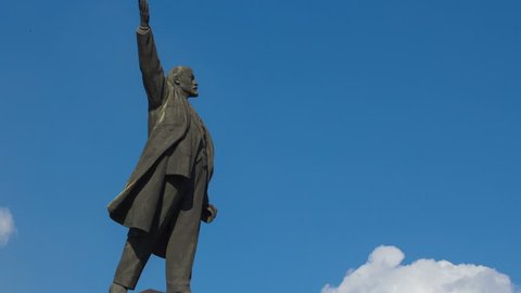 Monument to Vladimir Lenin. Blue sky background, summer season.