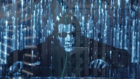 Animation of 5g text data processing over male hacker and computer server. global data processing, computing and internet connections concept digitally generated video. - Powered by Shutterstock - Get 15% off with code: PIKWIZARD15