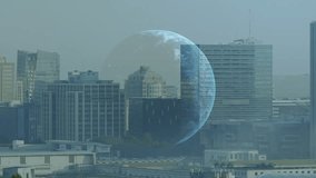 Animation of financial data, globe and graphs over cityscape. Global business, finance and economy concept digitally generated video. - Powered by Shutterstock - Get 15% off with code: PIKWIZARD15