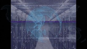 Animation of interference and globe with data processing over server room. Global technology, computing and digital interface concept digitally generated video. - Powered by Shutterstock - Get 15% off with code: PIKWIZARD15
