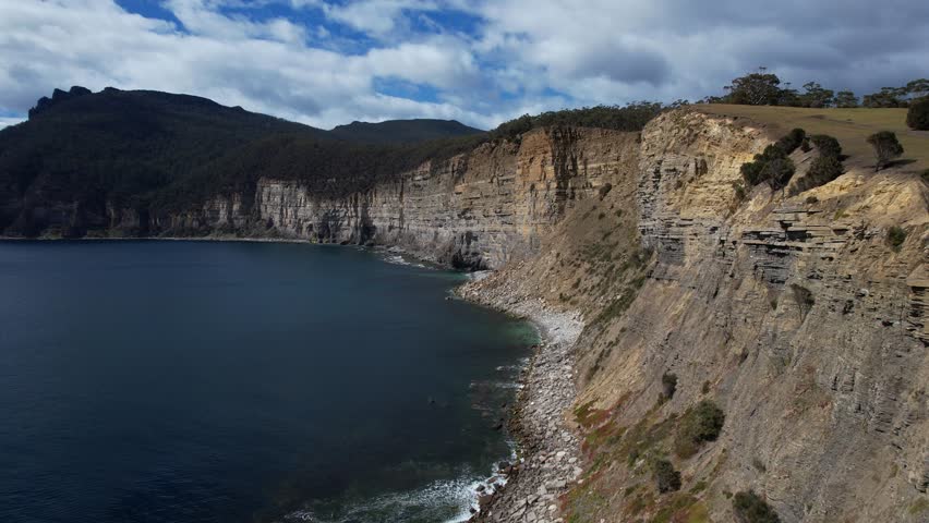 Maria Island With Fossil Cliffs In Tasmania, Australia - Drone Shot