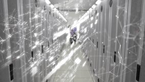 Animation of padlock and network over happy business colleagues in computer server room. Global communication, business, data security and digital interface concept digitally generated video. - Powered by Shutterstock - Get 15% off with code: PIKWIZARD15