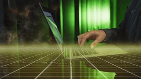 Animation of grid network over mid section of male engineer using laptop at computer server room. Computer interface and business data storage technology concept - Powered by Shutterstock - Get 15% off with code: PIKWIZARD15