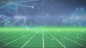 Animation of network of connections over green grid network against blue background. Global networking and business technology concept - Powered by Shutterstock - Get 15% off with code: PIKWIZARD15