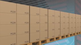 Animation of statistics and financial data processing over cardboard boxes. Global business, finance and shipping concept digitally generated video. - Powered by Shutterstock - Get 15% off with code: PIKWIZARD15