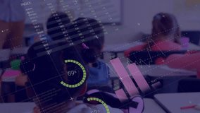 Animation of data processing over diverse schoolchildren in classroom. Global education and digital interface concept digitally generated video. - Powered by Shutterstock - Get 15% off with code: PIKWIZARD15