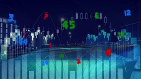 Animation of financial data processing with numbers over cityscape. Global business, finances and digital interface concept digitally generated video. - Powered by Shutterstock - Get 15% off with code: PIKWIZARD15