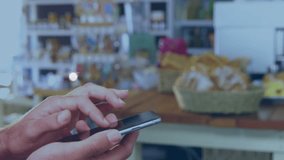 Animation of icons and globe over caucasian businessman using smartphone. global business and digital interface concept digitally generated video. - Powered by Shutterstock - Get 15% off with code: PIKWIZARD15