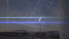 Animation of data processing over wind turbine. global business, ecology and digital interface concept digitally generated video. - Powered by Shutterstock - Get 15% off with code: PIKWIZARD15