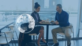Animation of globe and data processing over man using tablet. Global connections business digital interface technology and networking concept digitally generated video. - Powered by Shutterstock - Get 15% off with code: PIKWIZARD15