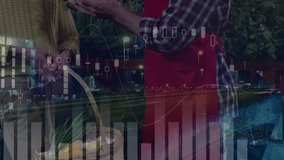 Animation of financial data processing over delivery man and van. Global shipping business digital interface technology and networking concept digitally generated video. - Powered by Shutterstock - Get 15% off with code: PIKWIZARD15