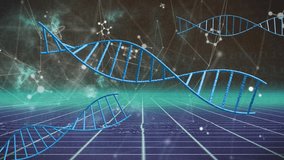 Animation of moving shapes over dna strands. Global business and digital interface concept digitally generated video. - Powered by Shutterstock - Get 15% off with code: PIKWIZARD15