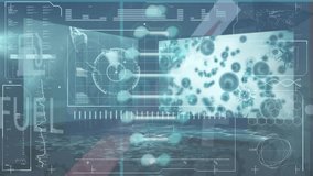 Animation of dna helix over infographic interface with bar graphs and cancerous cells. Digitally generated, hologram, report, finance, healthcare, medical and technology concept. - Powered by Shutterstock - Get 15% off with code: PIKWIZARD15