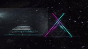 Animation of game over text banner against screens with data processing and neon abstract shapes. Video game and entertainment technology concept - Powered by Shutterstock - Get 15% off with code: PIKWIZARD15