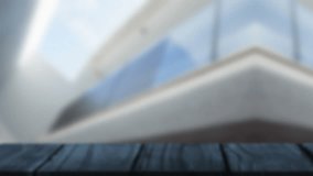 Animation of financial data processing over wooden plank against tall building. Global finance and business technology concept - Powered by Shutterstock - Get 15% off with code: PIKWIZARD15