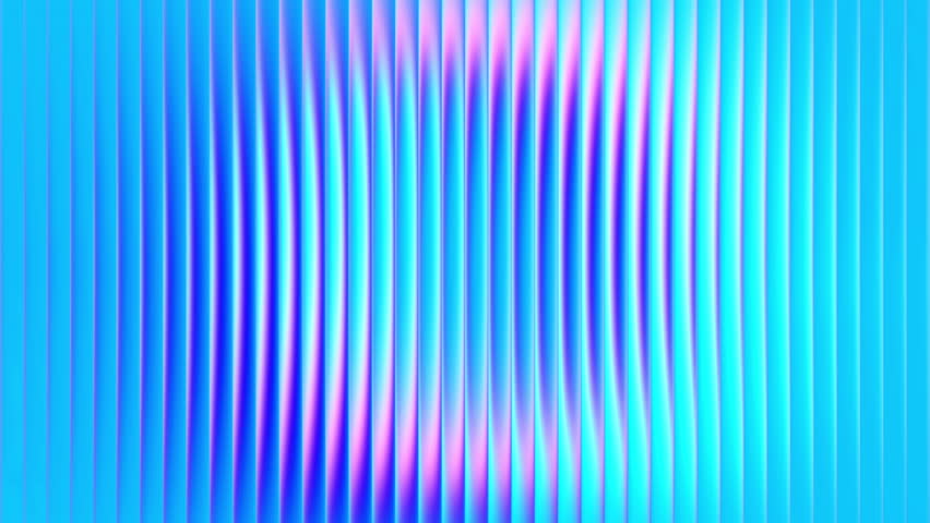 Glowing circle rotating through fractal glass forming circular light halo. Blue cyan turquoise light rotates and refracts creating calm futuristic atmosphere and ambient visual experiences. Abstract minimal wavy glass background with optical refraction and vertical striped geometry illuminated by gentle rotating circular gradient. Cool luminous tones of blue cyan violet evoke clarity, innovation and calm energy. Seamless loop. 4K