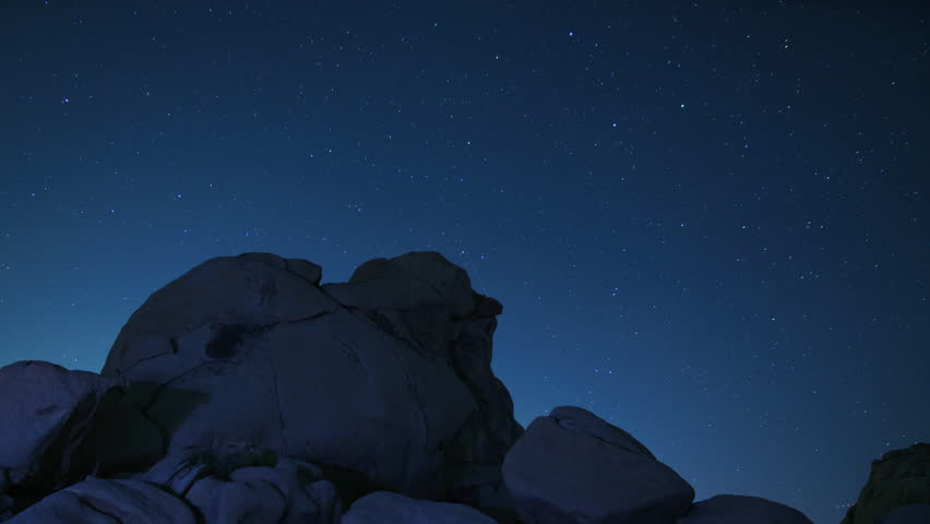 Joshua Tree National Park Starry Sky Over Rock Formation 24mm in Southeast Sky Astrophotography Time Lapse California USA