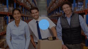 Animation of network of connections with icons over diverse workers in warehouse. global business and digital interface concept digitally generated video. - Powered by Shutterstock - Get 15% off with code: PIKWIZARD15