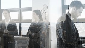 Animation of digital human model and cityscape over diverse business people. global business, data processing and digital interface concept digitally generated video. - Powered by Shutterstock - Get 15% off with code: PIKWIZARD15