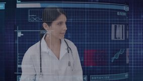 Animation of caucasian female doctor and diverse data processing on digital screen. data processing, medicine, digital interface and technology concept digitally generated video. - Powered by Shutterstock - Get 15% off with code: PIKWIZARD15