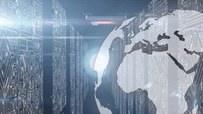 Animation of globe icon over server room. global business, technology and digital interface concept digitally generated video. - Powered by Shutterstock - Get 15% off with code: PIKWIZARD15