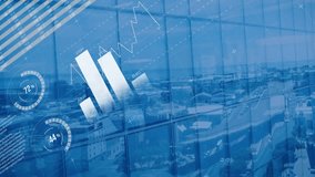 Animation of data processing over cityscape. Global technology, computing and digital interface concept digitally generated video. - Powered by Shutterstock - Get 15% off with code: PIKWIZARD15