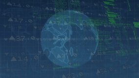 Animation of globe rotating over data processing on blue screen. global network, connections, data processing and technology concept digitally generated video. - Powered by Shutterstock - Get 15% off with code: PIKWIZARD15