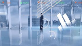 Animation of graphs over businesspeople over cityscape. global business, digital interface and technology concept digitally generated video. - Powered by Shutterstock - Get 15% off with code: PIKWIZARD15