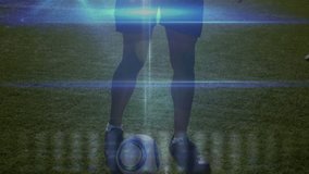 Data processing against low section of male soccer player juggling the ball on sports field. sports and technology concept - Powered by Shutterstock - Get 15% off with code: PIKWIZARD15