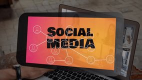 Animation of social media text over diverse people having laptop video call. Social media and communication interface concept digitally generated video. - Powered by Shutterstock - Get 15% off with code: PIKWIZARD15