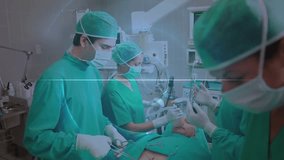 Animation of medical data processing over team of surgeons performing operation at hospital. Medical healthcare and technology concept - Powered by Shutterstock - Get 15% off with code: PIKWIZARD15