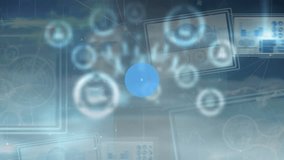 Animation of network of connections with icons over data processing and purple lines. Global technology, connections and digital interface concept digitally generated video. - Powered by Shutterstock - Get 15% off with code: PIKWIZARD15