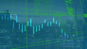 Animation of financial data processing over cityscape. Global business, finances and digital interface concept digitally generated video. - Powered by Shutterstock - Get 15% off with code: PIKWIZARD15
