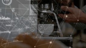 High-tech coffee process being visualized in close-up, with espresso machine and digital overlay. Futuristic, technology, innovation, barista, café, digital, data - Powered by Shutterstock - Get 15% off with code: PIKWIZARD15