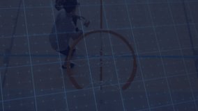 Basketball players vying under hoop on gym court showing animated sports tech grid and line graphs. Athletes, competition, performance, analytics, sport, urban, digital - Powered by Shutterstock - Get 15% off with code: PIKWIZARD15