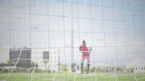 Soccer player striking ball after shifting as sports analytics curves spiking and ball entering net. Athlete, competition, performance, data visualization, digital sports, tactical analysis, action - Powered by Shutterstock - Get 15% off with code: PIKWIZARD15